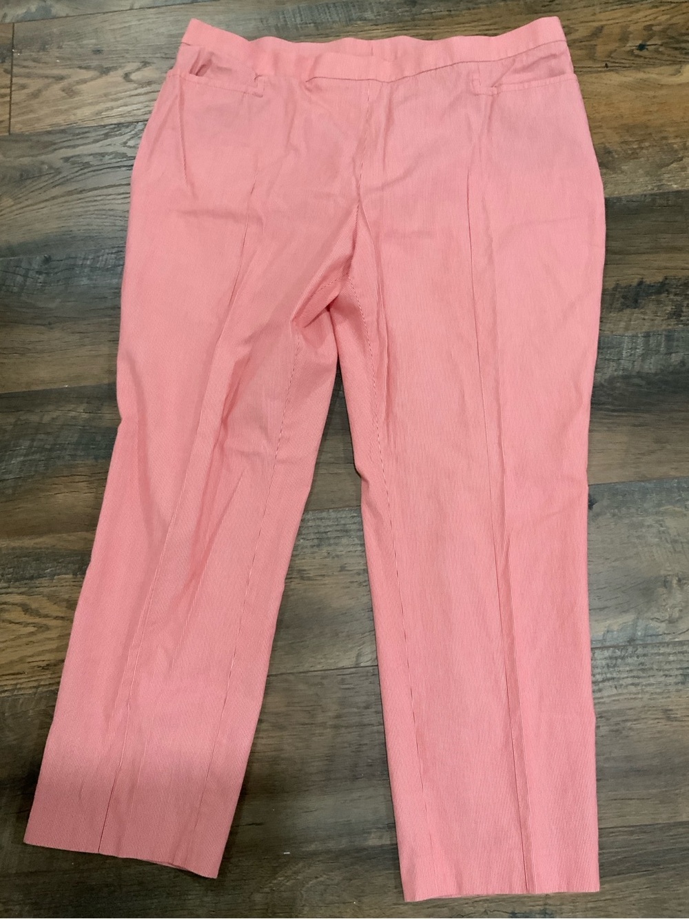 AKRIS Red Pinstripe Cotton Pants - Size 14